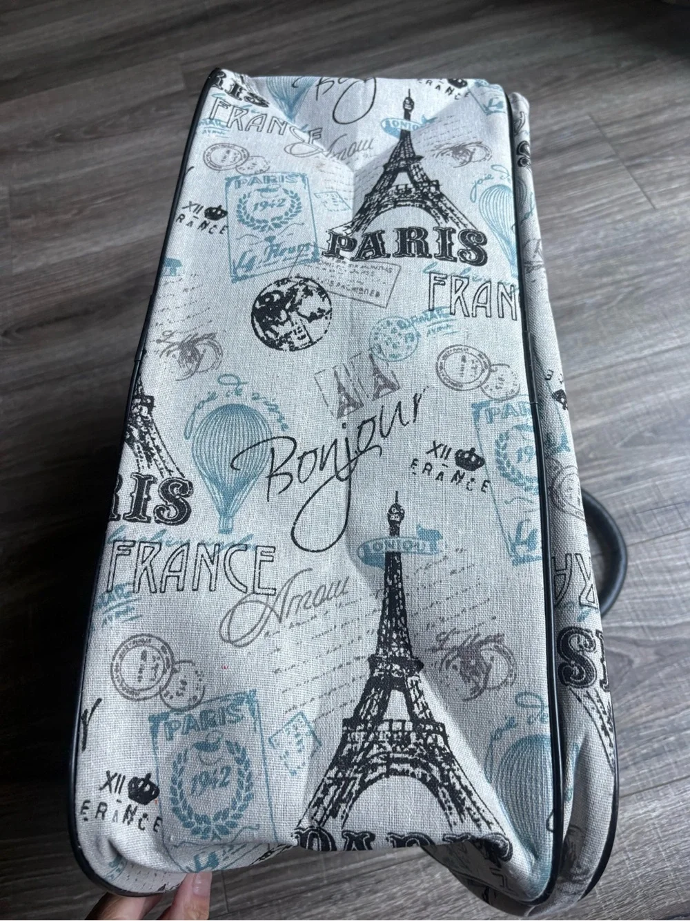 Paris Print Travel Weekender Bag in Light Gray and Black